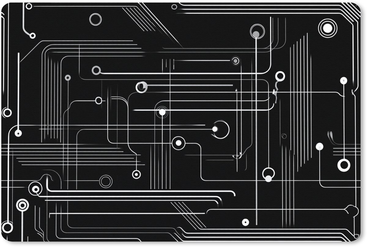 Muismat XXL 120x80 cm - Bureau onderlegger - Bureau mat Gaming - Abstract - Lijnen - Rondjes - Zwart - Bureaumat - Gaming mousepad xl - Bureaulegger groot - Computer deskmat