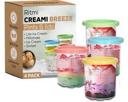IJsbekers voor Ninja Creami Deluxe ijsmachine– Ritmi - Ijsmaker – Ijsvormpjes – Milkshake Beker – IJs Maken - Multi Color -NC500 - 4 stuks - containers compatibel met NC501EU & NC500EU Serie - BPA-vrij, vaatwasmachinebestendig, diverse kleuren