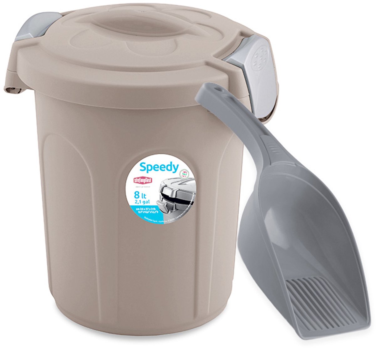Ton met deksel 'Speedy' - 8 liter - Voerton - Bewaarton - Voercontainer - Inclusief schepje - Taupe