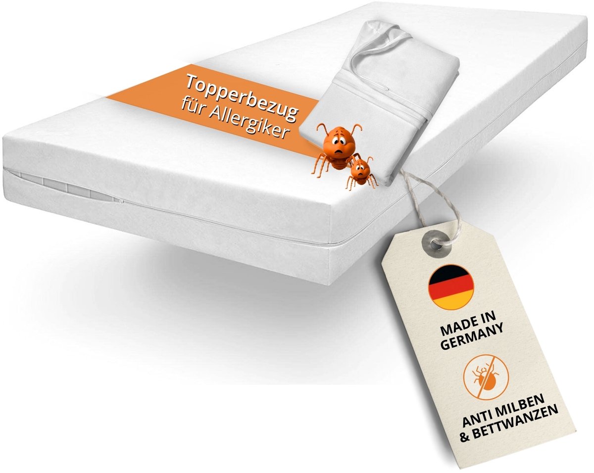 Sleepling 140 x 200 Topperhoes Evolon Encasing | allergievriendelijke Matrasbeschermhoes van polyester | Allergie- & anti-mijt bescherming | matrassen tot 6 cm | wasbaar op 95 graden | Made in Germany | wit