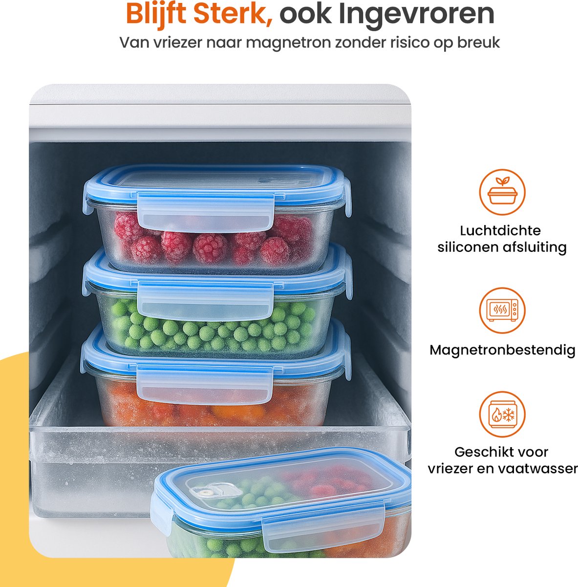 Goliving Glazen Meal Prep Bakjes - Set van 5 Vershoudbakjes - 1L - Diepvriesbakjes - Bewaarbakjes met Deksel - Diepvries, Oven en Magnetron - Glas — afbeelding 4