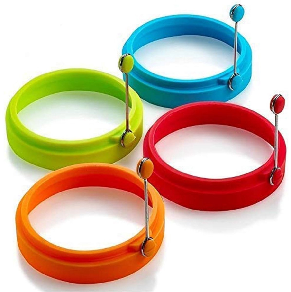 Daity 4-pack - Siliconen antiaanbak eierringen - bakvormen siliconen - perfecte bakvormen voor gebakken eieren of pannenkoekenringen (veelkleurig)