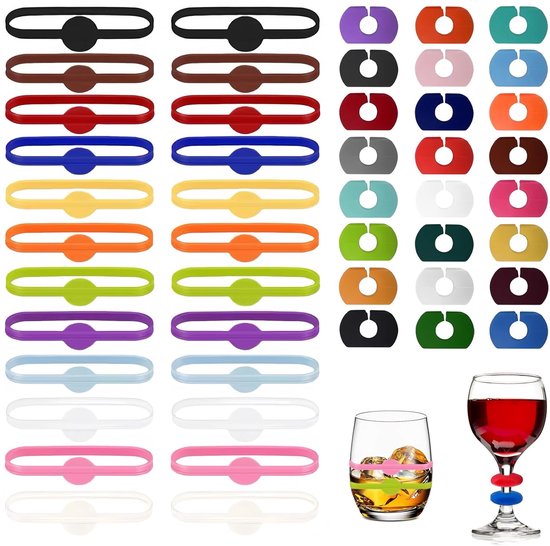 Dreamil 24 stuks glasmarkeerders, siliconen, glasmarkeerders, voor bar, feestdecoraties, champagneglas, cocktailglas, drinkglas, thuisgebruik, glasmarkering, herbruikbare wijnmarker (meerkleurig