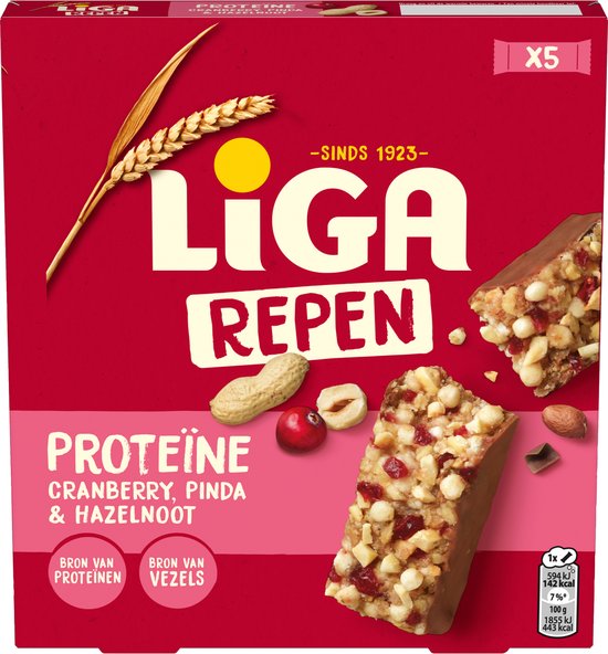 LIGA Proteine Reep Cranberry & Noten 8 x 160g - notenrepen - Tussendoortjes - Sport - Eiwitreep