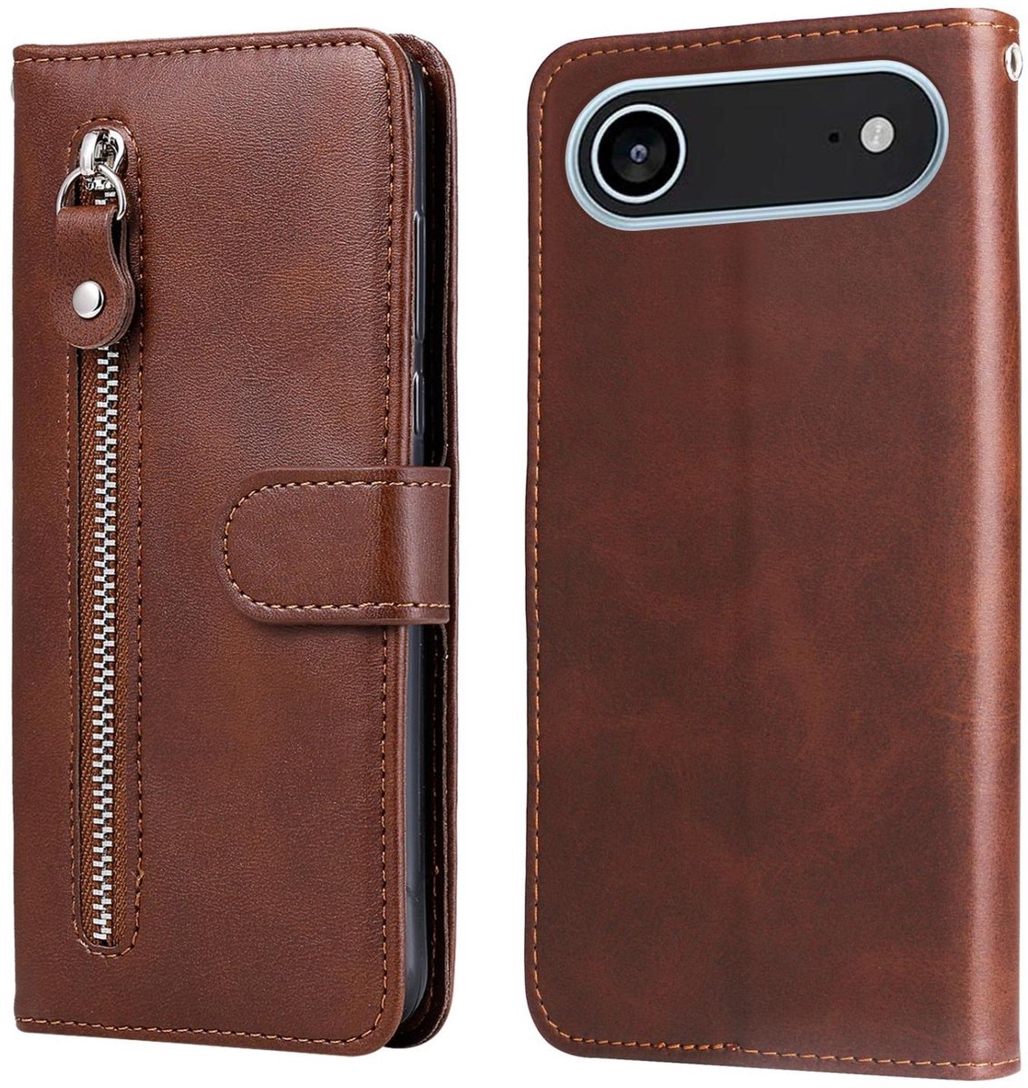 Mobigear Telefoonhoesje geschikt voor Apple iPhone Air Hoesje | Mobigear Zipper Bookcase Portemonnee | Pasjeshouder voor 3 Pasjes | Telefoonhoesje voor Pinpas / OV Kaart / Rijbewijs - Bruin