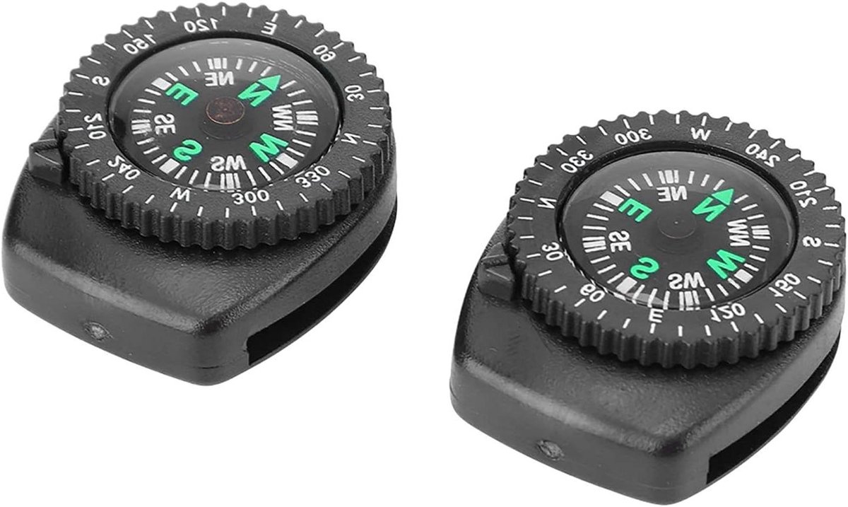 Compass Polsband Zwart Plastic 2 Stuks - Draagbare Horlogeband Navigatie Polskompas voor Kamperen en Varen