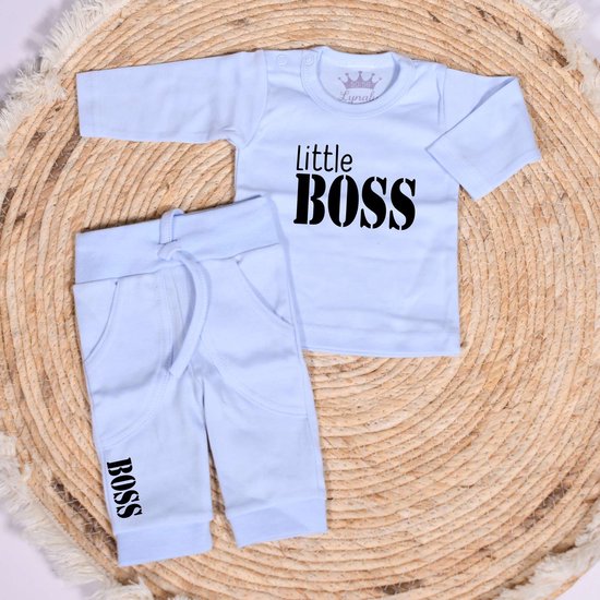 Setje Little boss - Maat 62/68 - 2 delig - Babykleding - Little Boss - Pakje - Babyjongen - Kraamcadeau - Jongen