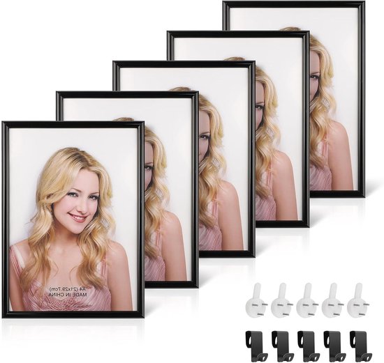 A4 fotolijst van hout, 21 x 30 cm, zwart, voor certificaten of foto's, om aan de muur te hangen of op tafel te zetten