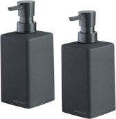 BUDDLEY® Distributeur de Savon Zwart ' Badger' - SET de 2 Distributeurs de savon - Bamboe - Distributeurs de Savon - Distributeur de Savon Autoportant - Distributeur de Savon Zwart