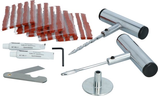 Carpoint Bandreparatieset 32-delig – Met Metalen T-handgrepen – Inclusief Proppenhuls & 25 Proppen – In Stevige Opbergkoffer