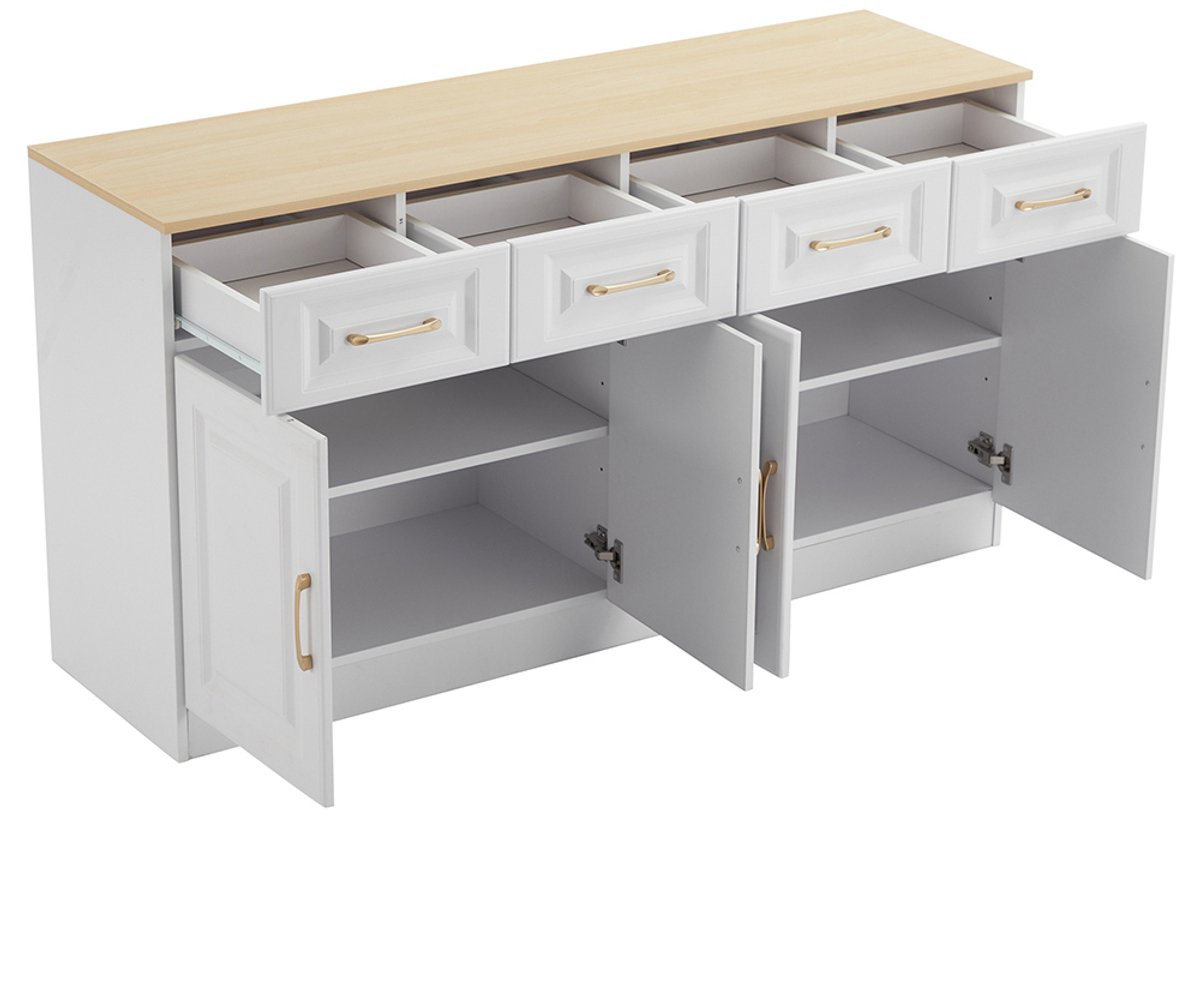 PUGSDRLY Commode Buffet avec LED, Meuble de Salon Blanc Brillant en