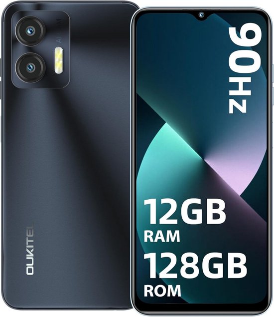 Oukitel C36 - Smartphone - 4G Dual Sim - 12GB+128GB(TF 1TB) - Android 14 - 6,56inch - Octa Core - 13MP - 5150mAh - Vingerafdruk - Face ID - Zwart