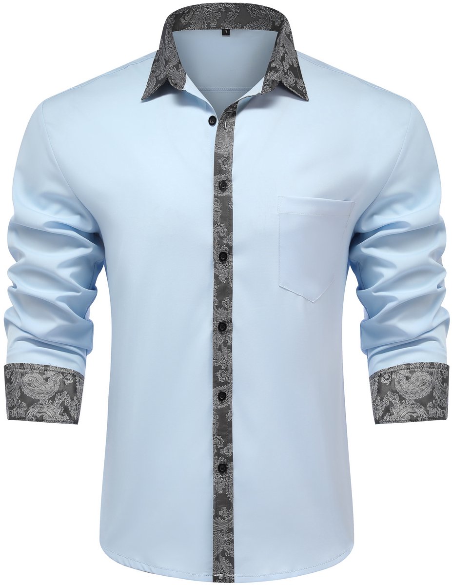 Allthemen Heren Geborduurd Overhemd Lange Mouwen - Losse Fit Kraag Casual Shirt - XXL