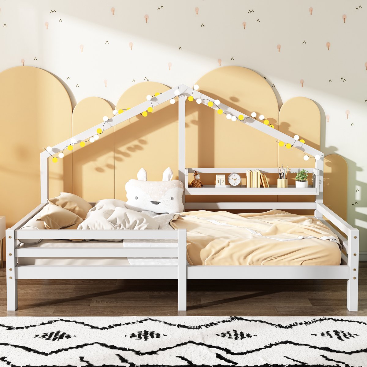 SINGULARITY Kinderbed - met opbergplanken - Huislijst - 90x200cm- Wit - Zonder matras