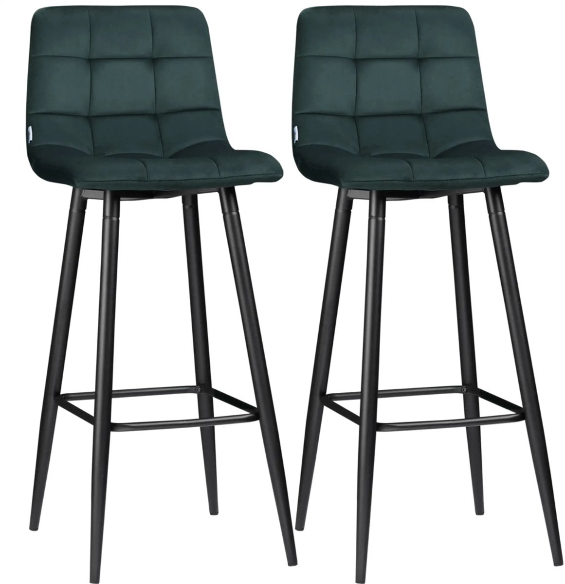 Sweiko Barkruk - Set van 2 - Velvet - Metalen frame - Met voetsteun - Donkergroen