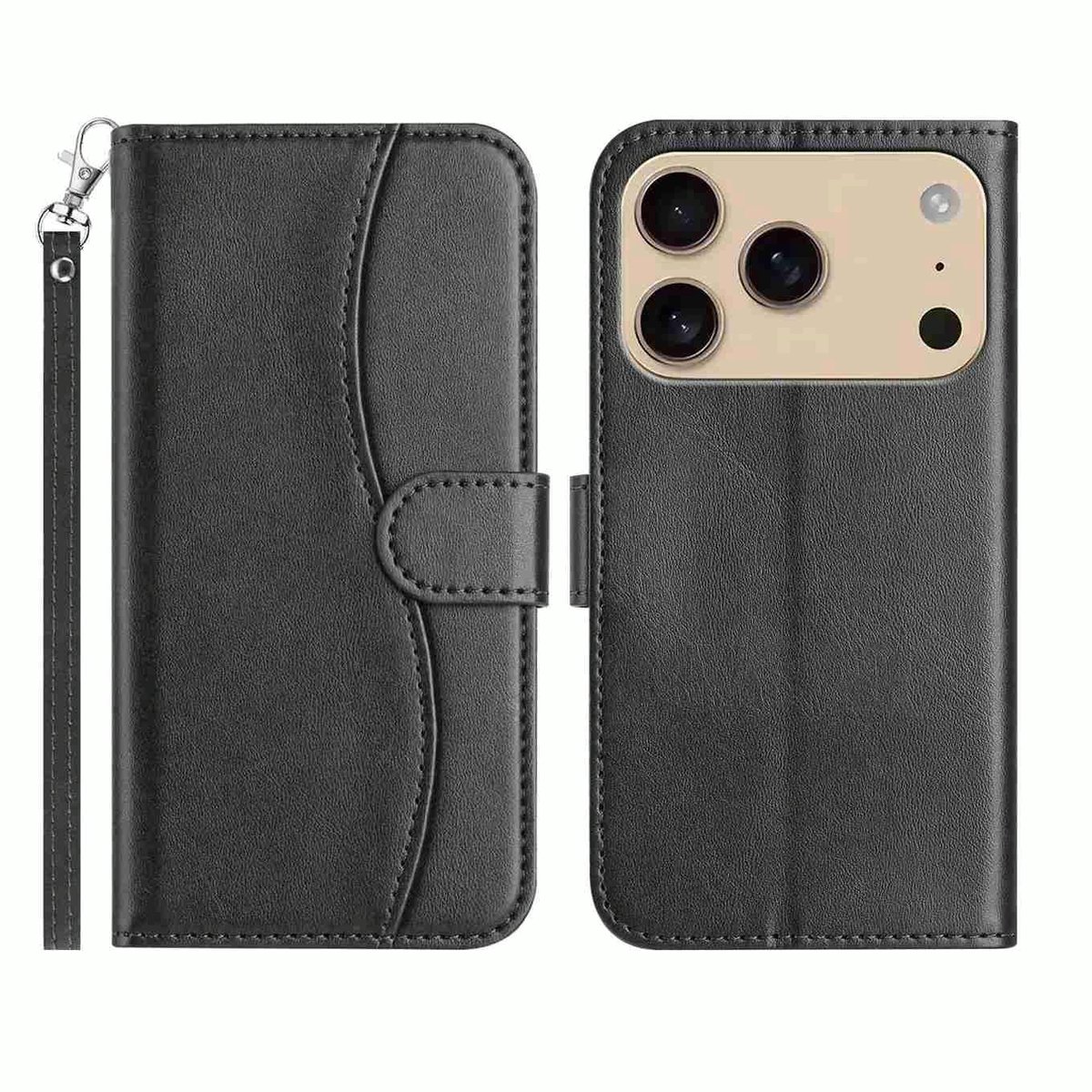 Mobigear Telefoonhoesje geschikt voor Apple iPhone 17 Pro Hoesje | Mobigear S Line Bookcase Portemonnee | Pasjeshouder voor 3 Pasjes | Telefoonhoesje voor Pinpas / OV Kaart / Rijbewijs - Zwart