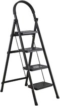 Bol.com ToolX Huishoudtrap - Keukentrap - Staal- 4 treden- Inklapbaar - Anti-Slip - Opvouwbaar - Zwart aanbieding