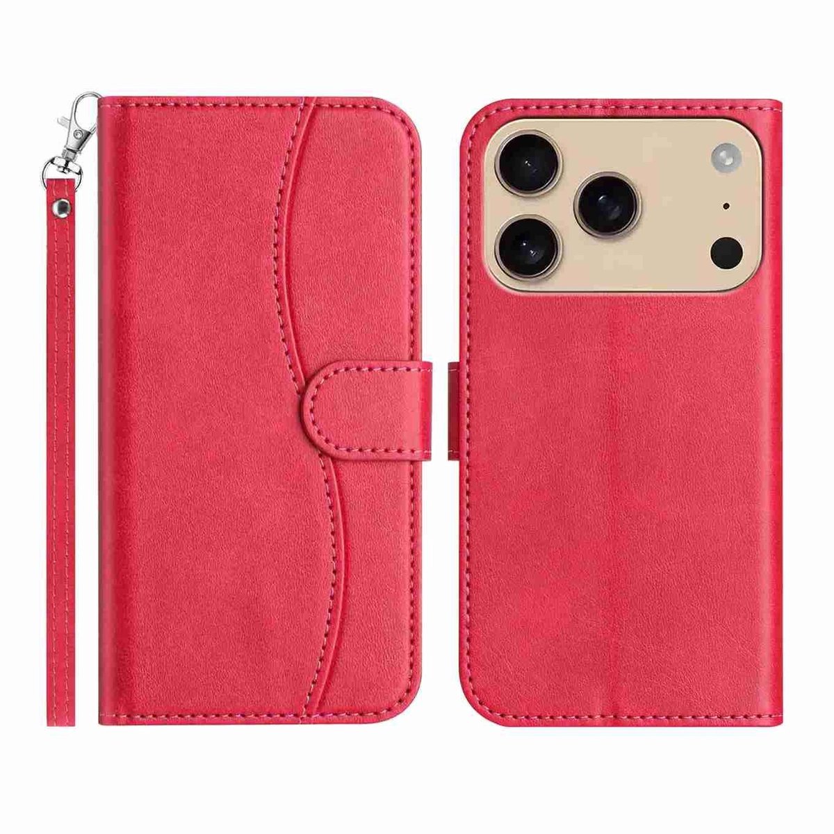 Mobigear Telefoonhoesje geschikt voor Apple iPhone 17 Pro Hoesje | Mobigear S Line Bookcase Portemonnee | Pasjeshouder voor 3 Pasjes | Telefoonhoesje voor Pinpas / OV Kaart / Rijbewijs - Rood