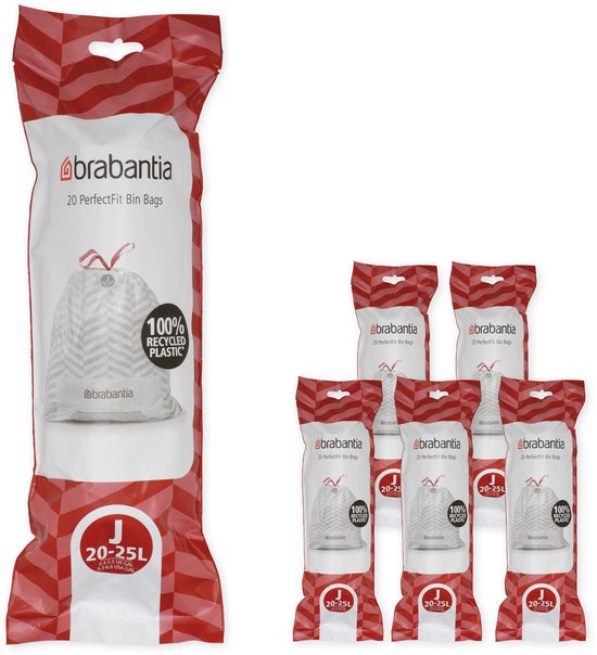 Brabantia PerfectFit Vuilniszakken - 20/25 l - Code J - 6 rollen x 20 stuks