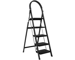 ToolX Huishoudtrap- Keukentrap - Staal- 5 treden- Inklapbaar - Anti-Slip- Opvouwbaar - Zwart