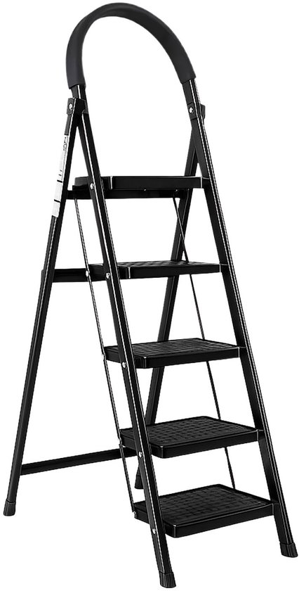 ToolX Huishoudtrap- Keukentrap - Staal- 5 treden- Inklapbaar - Anti-Slip- Opvouwbaar - Zwart