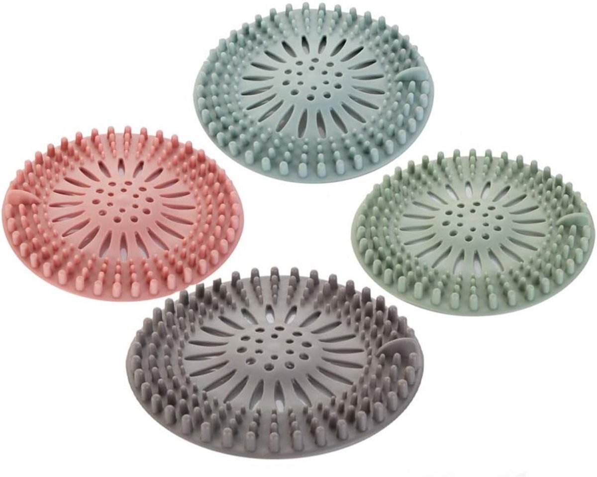 Set van 4 stuk Silicone Afvoerstop - Gootsteen zeef - Doucheputje Afvoer - voor keuken en badkamer - Haarvanger - 4 kleuren - LOUZIR