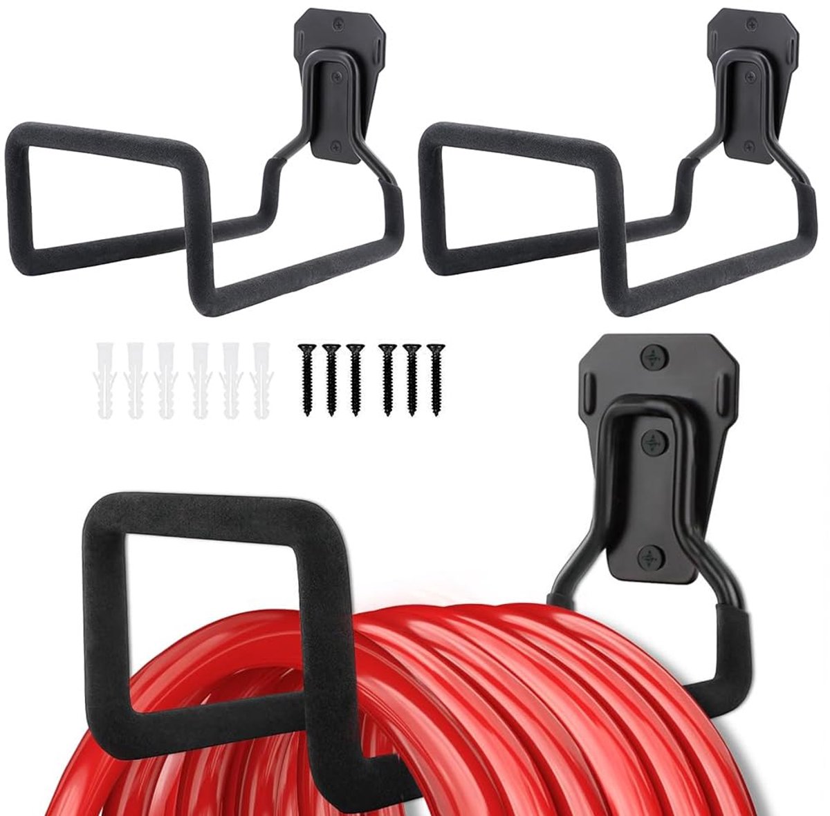 Ibenzoa® Slanghouder wand, 2 stuks – metaal, zwart, voor tuinslangen tot 15 kg
