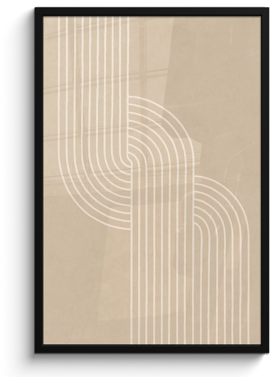 FrameYourWall Poster in lijst - Fotolijst 60x90 cm - Posters - Parallelle lijnen - Lichte textuur - Beige - Posterlijst zwart - Decoratie - Wanddecoratie woonkamer - Muurdecoratie slaapkamer
