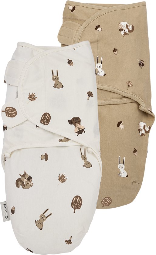 Meyco Baby Forest Animals Swaddlemeyco Inbakerdoek - Sand - 0-3 Maanden - 2-pack