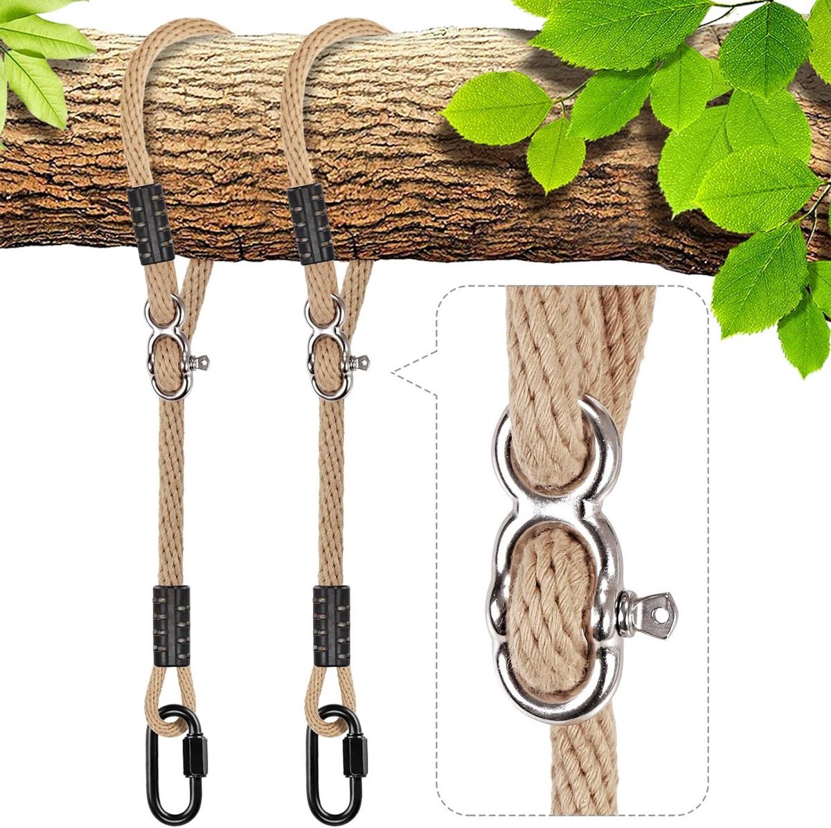 Allecto plus - Boomschommeltouwen hangmat voor buiten - Verstelbare hangende riemen - 2 stuks - Wit - Schommel accessoires