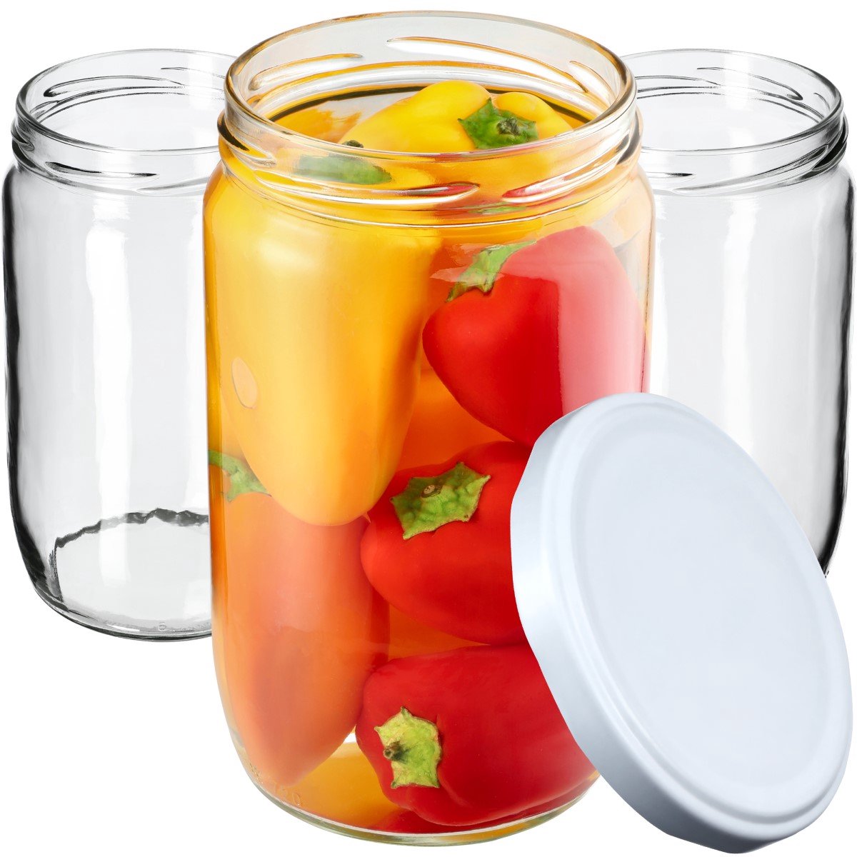 KADAX Weckpotten, 720 ml, inmaakpotten voor schroefdeksel, jampot, voorraadpot, conservenglas, ronde potten (wit/8 stuks)