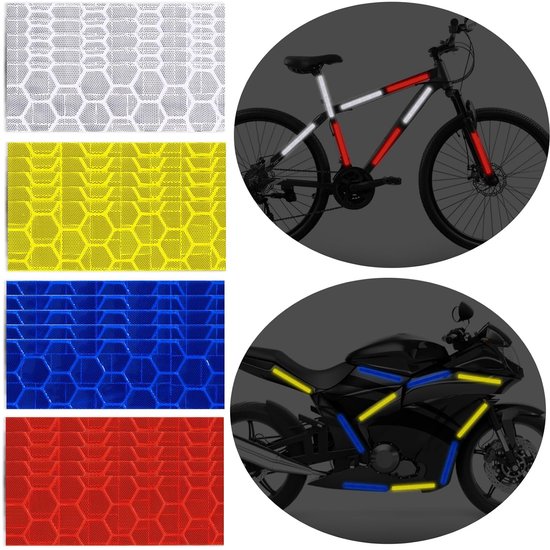 4 rouleaux - 1 cm * 8 m - Ruban réfléchissant - marquages de sécurité autocollants - bandes réfléchissantes - autocollants réfléchissants - ruban d'avertissement - pour la visibilité - pour véhicules et casques d'extérieur - blanc, jaune, rouge, bleu