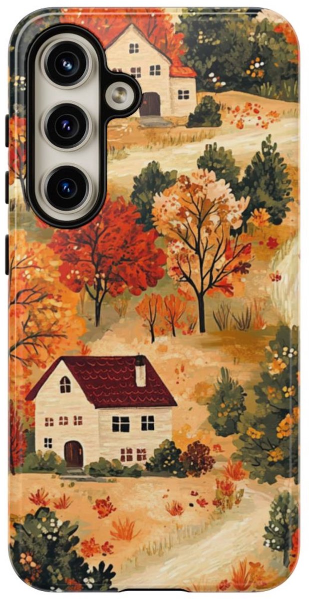 Herfstlandschap met Huizen – Telefoonhoesje Geschikt voor Samsung Galaxy S24