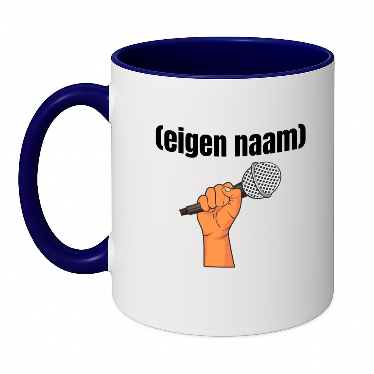 Hacebo® - microfoon met hand met eigen naam koffiebeker donker blauw - Microfoon - muziek liefhebbers - thee mok - koffie beker - iemand die houdt van muziek - verjaardag - cadeau - kado - koffiemok - 350 ML inhoud