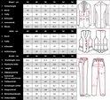 Maattabel voor een 3-delig pak: blazer, gilet en pantalon.