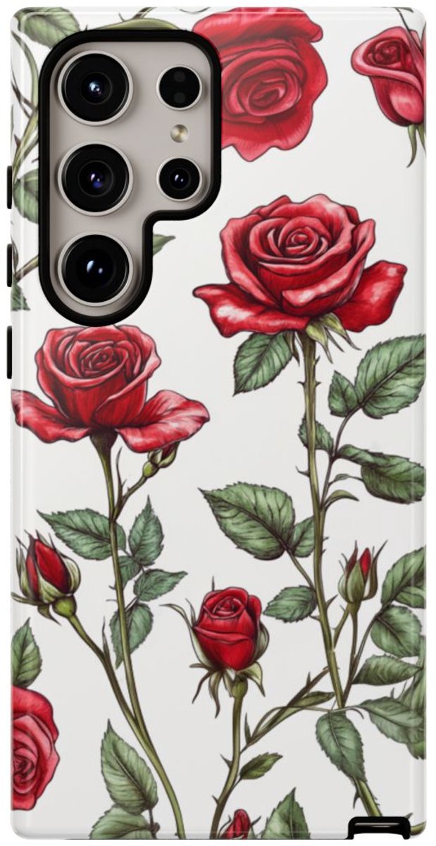 Rode Rozen Botanisch Patroon – Telefoonhoesje Geschikt voor Samsung Galaxy S24 Ultra