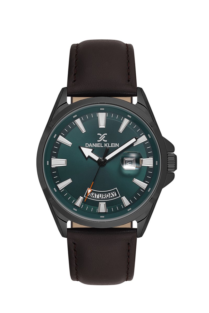 Daniel Klein DK.6.14038-5 - Horloge - Polshorloge - Analoog - Heren - Mannen - Leren band - Metaal - Rond - Streepjes - Datumaanduiding - Bruin - Zilverkleurig - Turkoois - Wit - Oranje - Zwart
