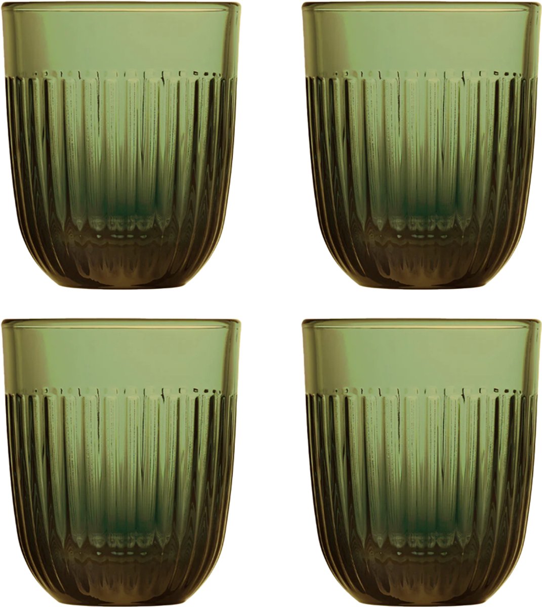Set van 4 Luxe Drinkglazen – Stijlvol Ribbelontwerp van hoogwaardig Frans glas - La Rochère Quessant - Perfect voor Water, Cocktails of Fris - 4 x 260ml- Zeer hoge kwaliteit - Drinkglazen - Glazen Olijf Groen