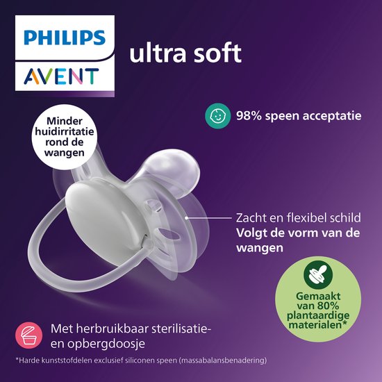 Philips Avent Ultra Soft - Superzachte siliconen fopspeen (6-18 mnd) - Voor gevoelige huid - 2 stuks - SCF091/45 van Philips — afbeelding 4
