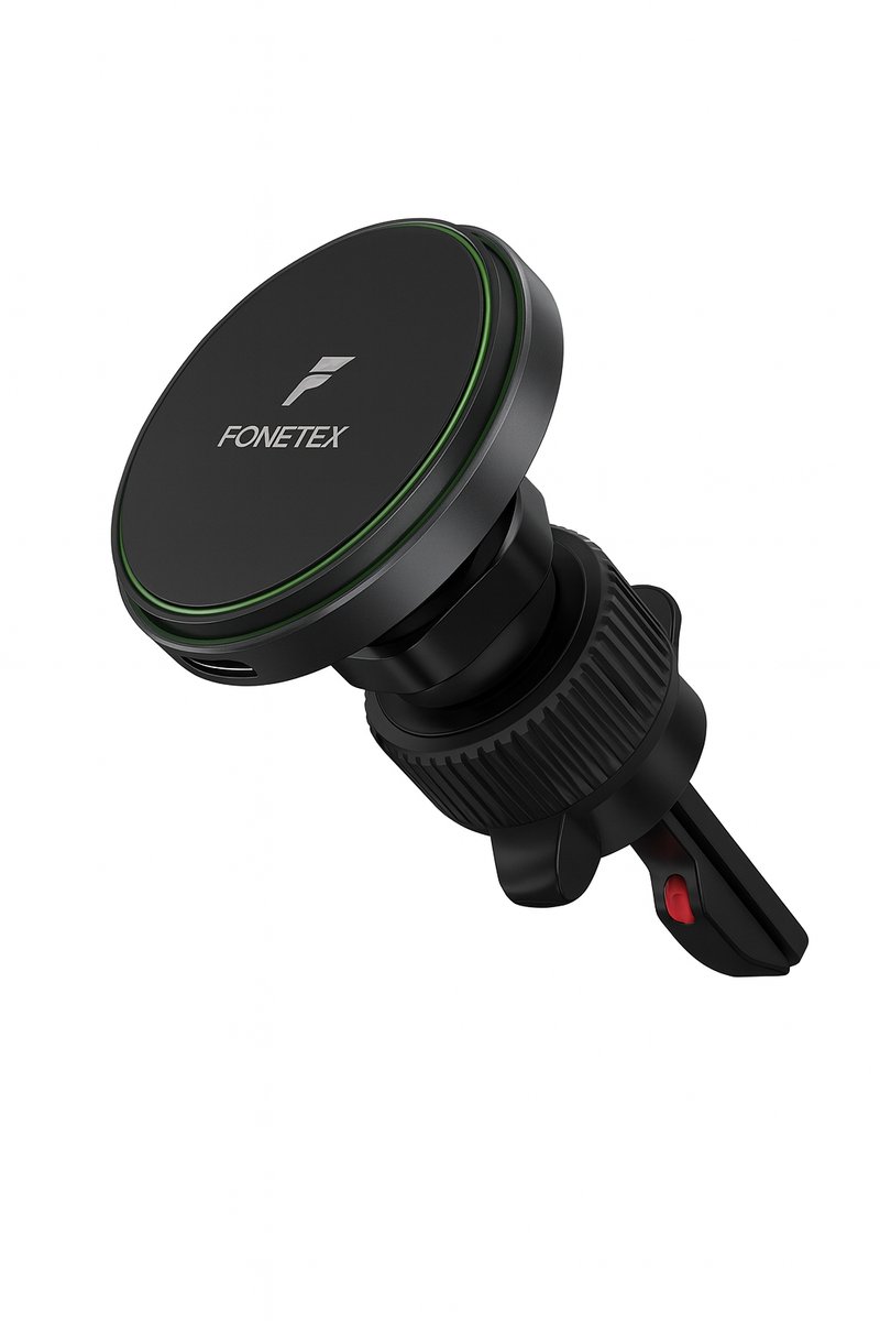 FoneTex Magnetische Telefoonhouders Auto met Qi Draadloze Oplader Auto (15 Watt Autolader) - Metalen Ring - Autohouder - Ventilatierooster - Telefoonhouder - GSM Houder - Geschikt voor Magsafe Autohouder