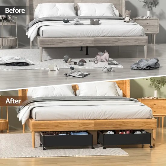 Novaliv 2 x onderbed opbergdoos met wielen, 28 liter, opbergdoos, deksel, antraciet, nestbaar, stapelbaar met clipsluiting, rolbox, BPA-vrij, 61 x 40 x 17 cm