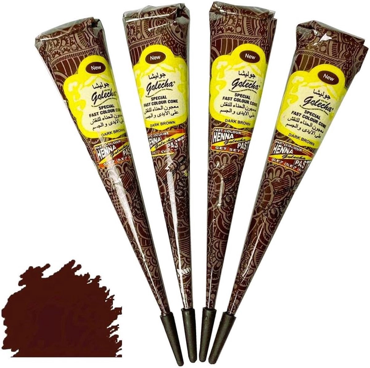 12 x FADEDA Golecha 100% Natuurlijke Mehendi Kegel – Donkerbruin Hennapasta voor Tijdelijke Tatoeage | Vegan & PPD-vrij 125g per Kegel met Kajal Sticker