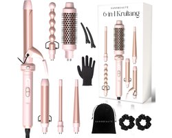 Sansbeauté® 6 in 1 Krultang met Klem - Keramische Haarkruller - 13mm tot 38mm - Beach Waves - Wavy Hair - Krultangen 32mm 25 mm 19 mm - Blowout Brush - Haarstyler - Hair Curler - Dunne en Dikke Krultang - Mini Krultang - Krultang Kort Haar
