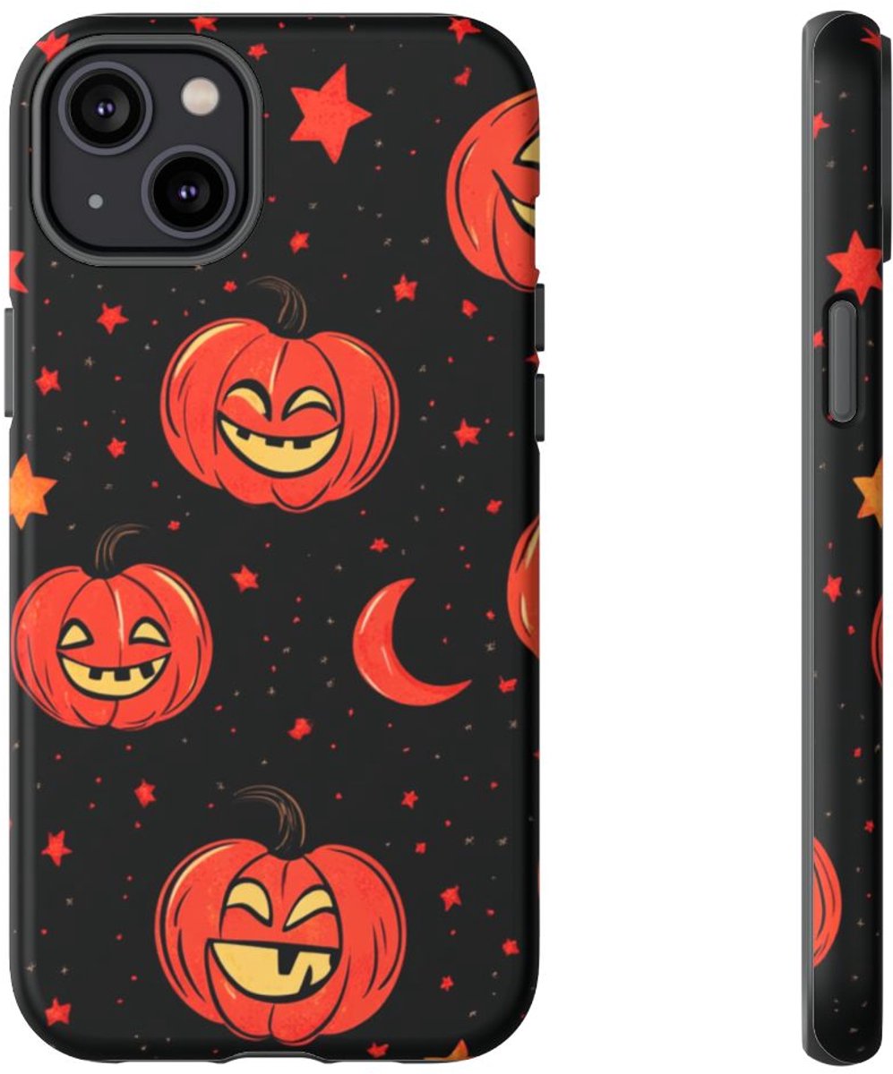 Lachende Pompoenen en Maanpatroon – Telefoonhoesje Geschikt voor iPhone 14 Plus