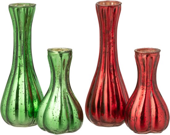 J-Line vase Soli - verre - rouge/vert - large - 2 pcs