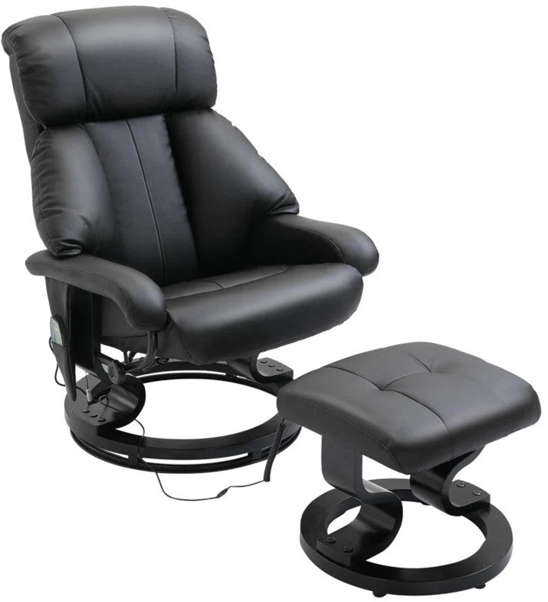 Merax TV Fauteuil met Ligfunctie en Massage Kunstleer Zwart – Verstelbare Rugleuning 360 Graden Draaibaar met Voetenbank Luxe Comfortstoel
