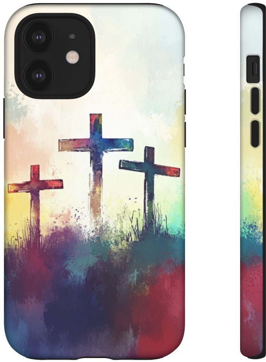 Drie Kruisen in Abstracte Waterverf – Telefoonhoesje Geschikt voor iPhone 12
