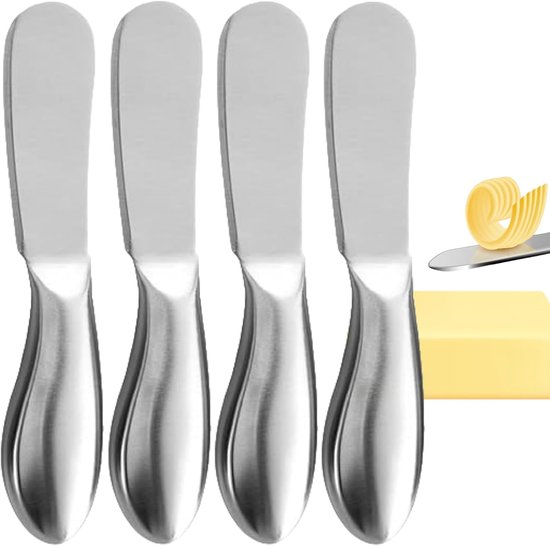 Couteaux à beurre et à fromage en acier inoxydable 4 pièces - Petits couteaux à dessert et à confiture - Outils de Cuisine et Couverts pour la fabrication du beurre, du fromage et de la pâtisserie