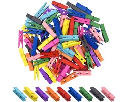 Kissral 100pcs Wooden Clips, Colored Mini Wooden Photo Pegs, Paper Clips Clothespins Craft Pegs for Hanging Pictures Craft DIY Decoration (3.5 x 0.8cm)