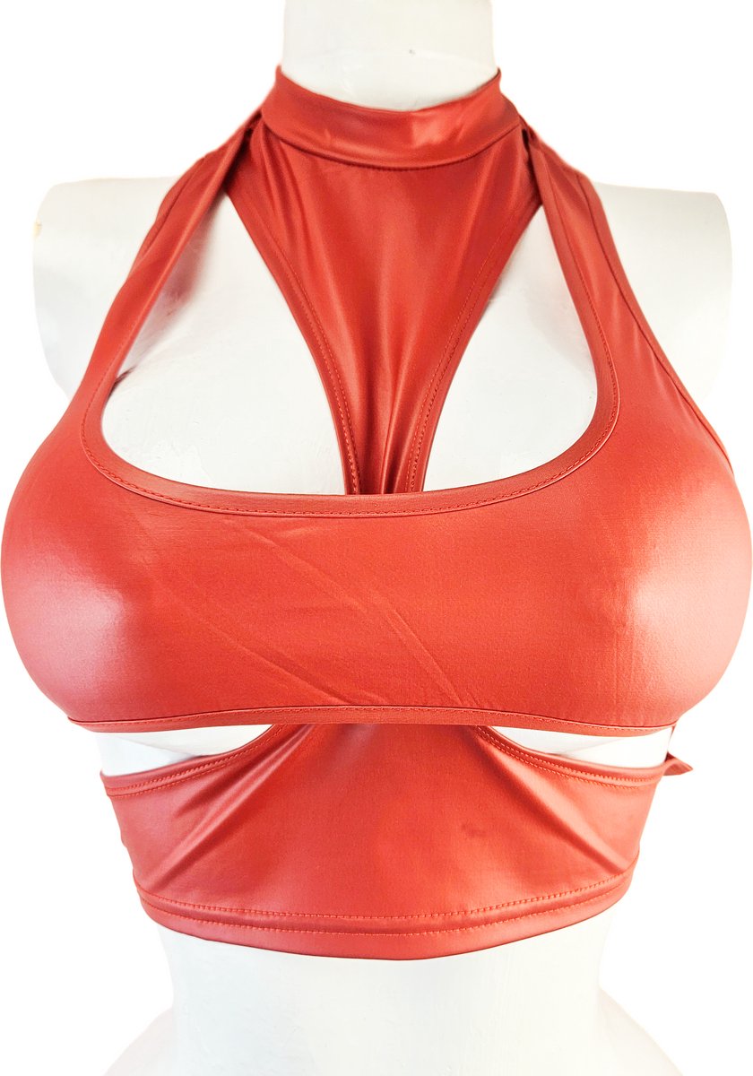Top - Maat onesize - Wetlook sexy shirt rood